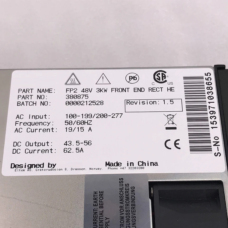 380875 통신 전원 공급 모듈 Eltek FP2 48V 3KW FRPNT 엔드 RECT HE 0000212528 62.5A 오리지널
