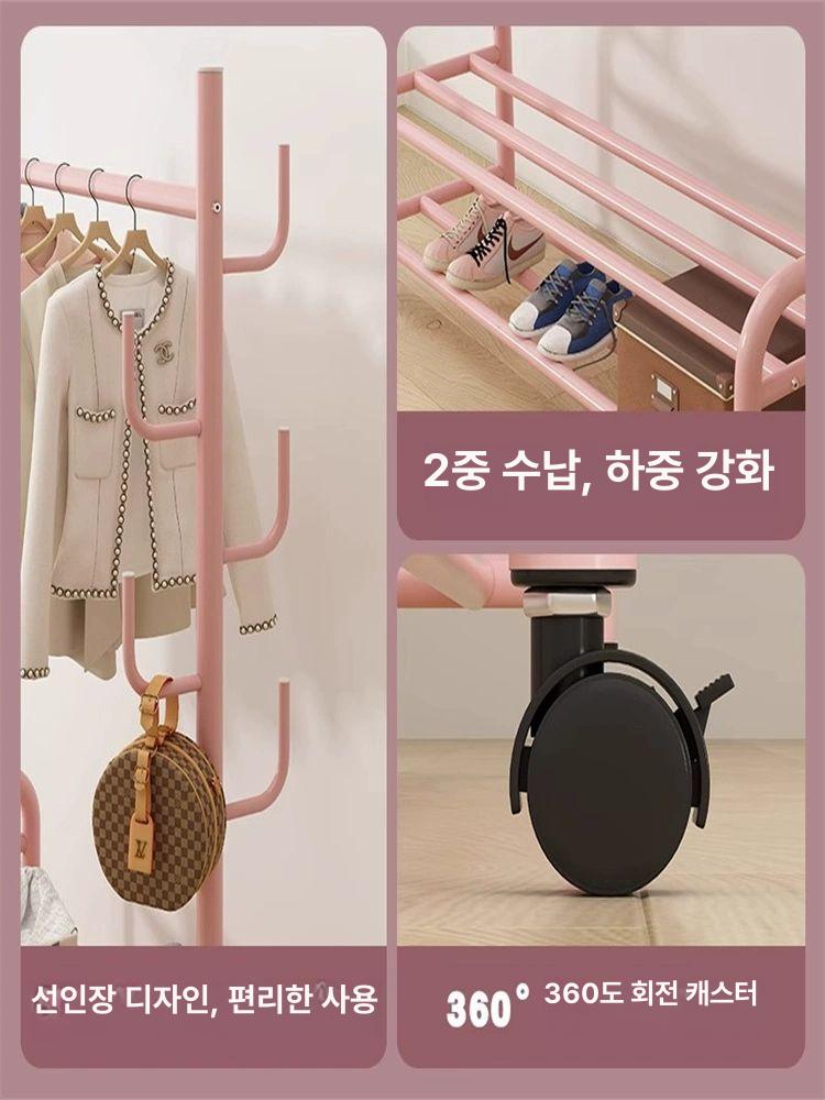 수납 스탠드옷걸이 파이프 드레스룸 이동식행거 시스템행거 바퀴 강철 철제옷걸이 벽 - 상세 이미지 3