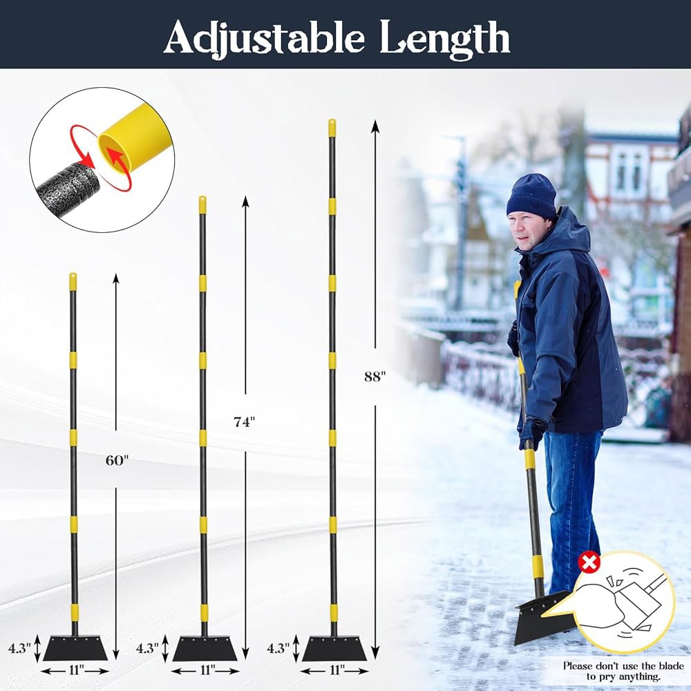 다기능 플랫 삽, 223.5cm(88인치) 긴 손잡이 제거용 차퍼 긁기, 스노우 스크레이퍼, 얼음 스페이드, 잔디 파기, 튼튼한 가장자리, 금속 삽 바닥 아이스 수동 도구 잡초 - 상세 이미지 3