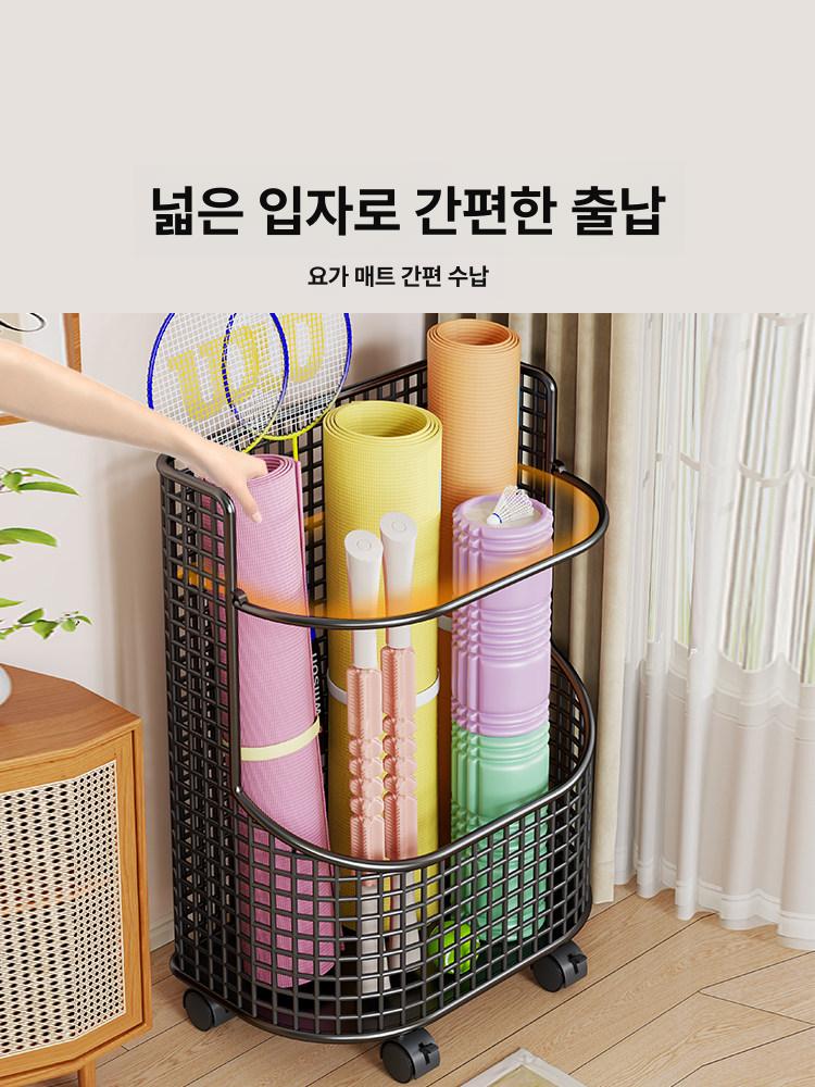 이동식 요가매트 수납함 트롤리 거치대 운동용품 바퀴달린 헬스 장비 필라테스 - 상세 이미지 4