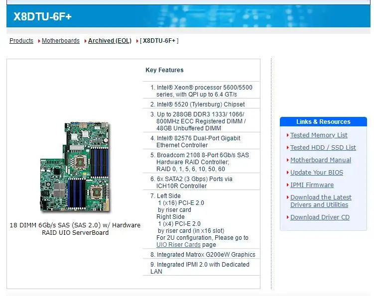 슈퍼마이크로 마더보드 제온 프로세서X8DTU-6F 5600/5500 시리즈 82576 듀얼 포트 기가비트 이더넷 컨트롤러 IPMI 2.0