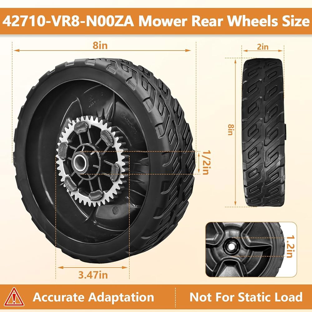 42710-VR8-N00ZA 잔디 깎는 기계 후면 드라이브 Walk Behind 혼다 기계와 (2개) 휠-20.3cm(8인치) 호환 HRN216 - 상세 이미지 2