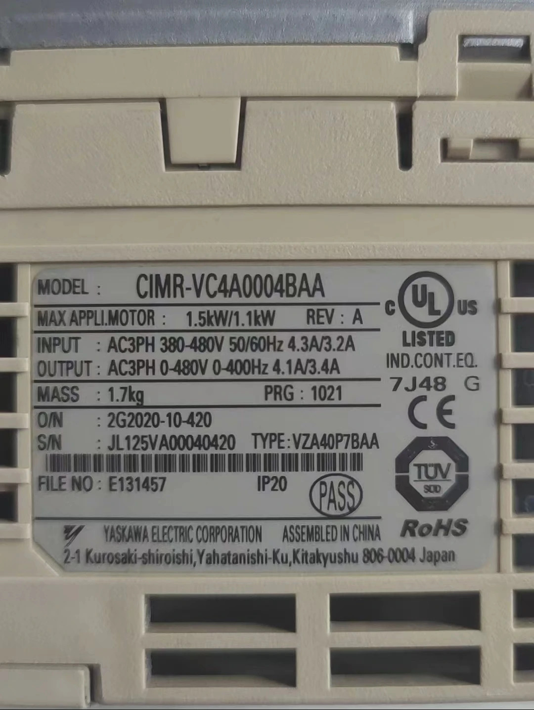 CIMR-VC4A0004BAA 리퍼 V1000 인버터 1.5kW/1.1kW 기능 작동 OK