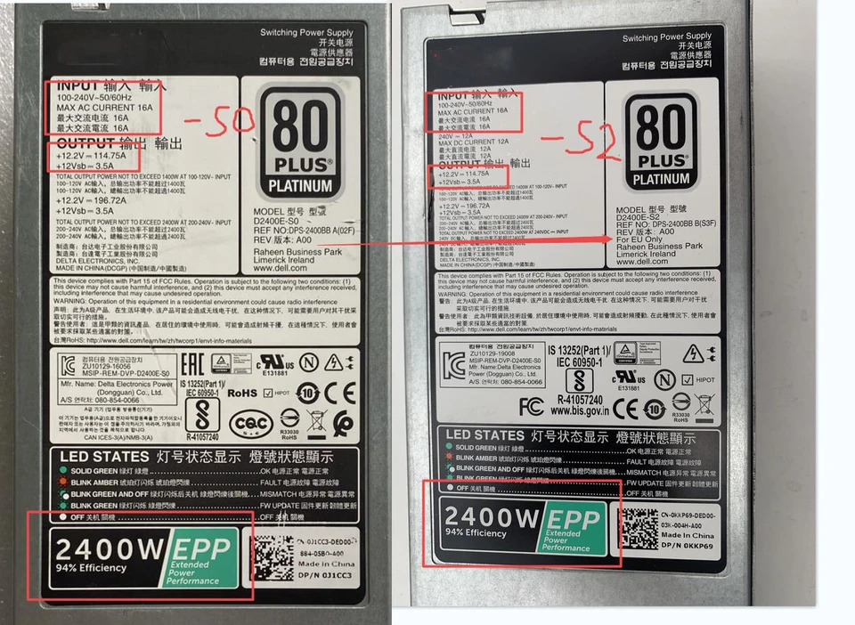 D2400E-S0 스위칭 전원공급장치 DELL R530 R630 R730 랙 서버EPP 2400W