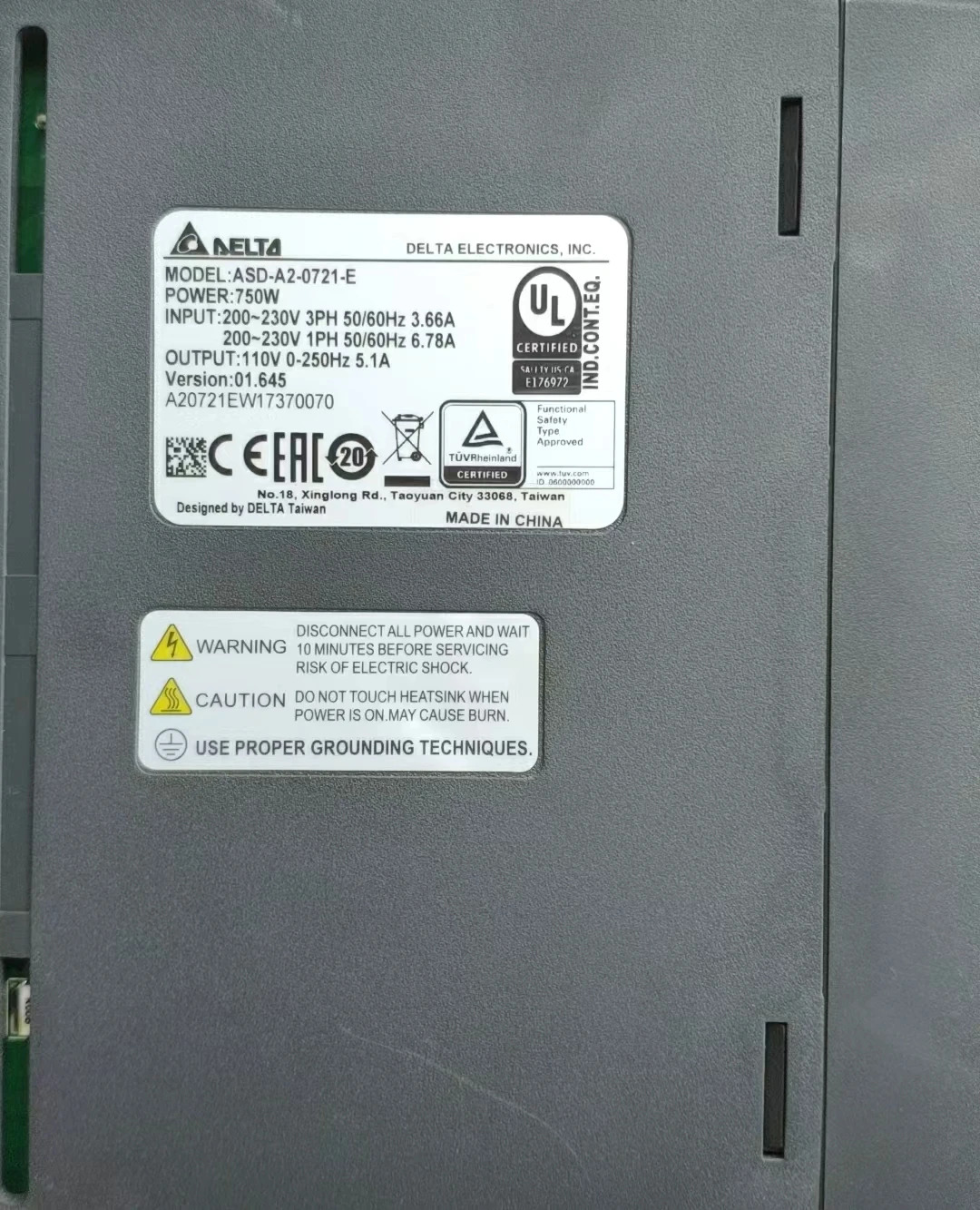 ASD-A2-0721-E 리퍼 DELTA 서보 드라이브 750W 기능 OK