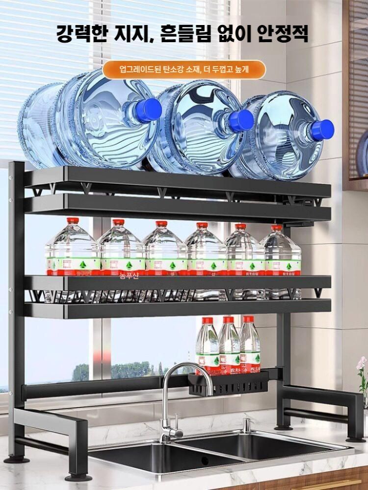 주방 싱크선반 식기건조대 접시수납 정리랙 55cm 1단 배수+후크8+배수 - 상세 이미지 5