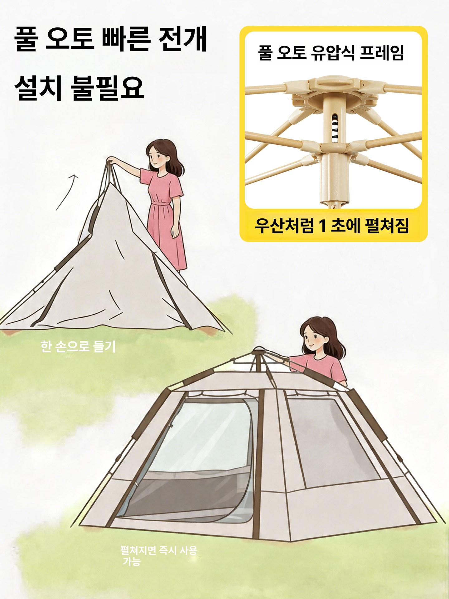 야외 방수 접이식 피크닉 풀세트 2in1 티타늄 실버 6-10 인용 캐노피 원룸 2거실 - 상세 이미지 2