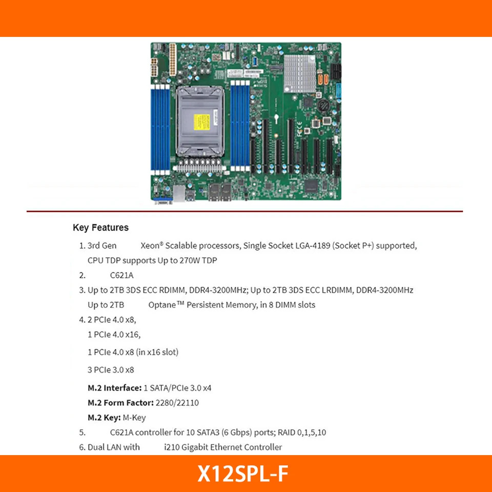 슈퍼마이크로 서버 마더보드 X12SPL-F LGA-4189 DDR4-3200MHz C621A 10XSATA 3