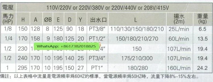 침수형 모터 침수 펌프 1/4 1/8 1/2 YC-4-3-8