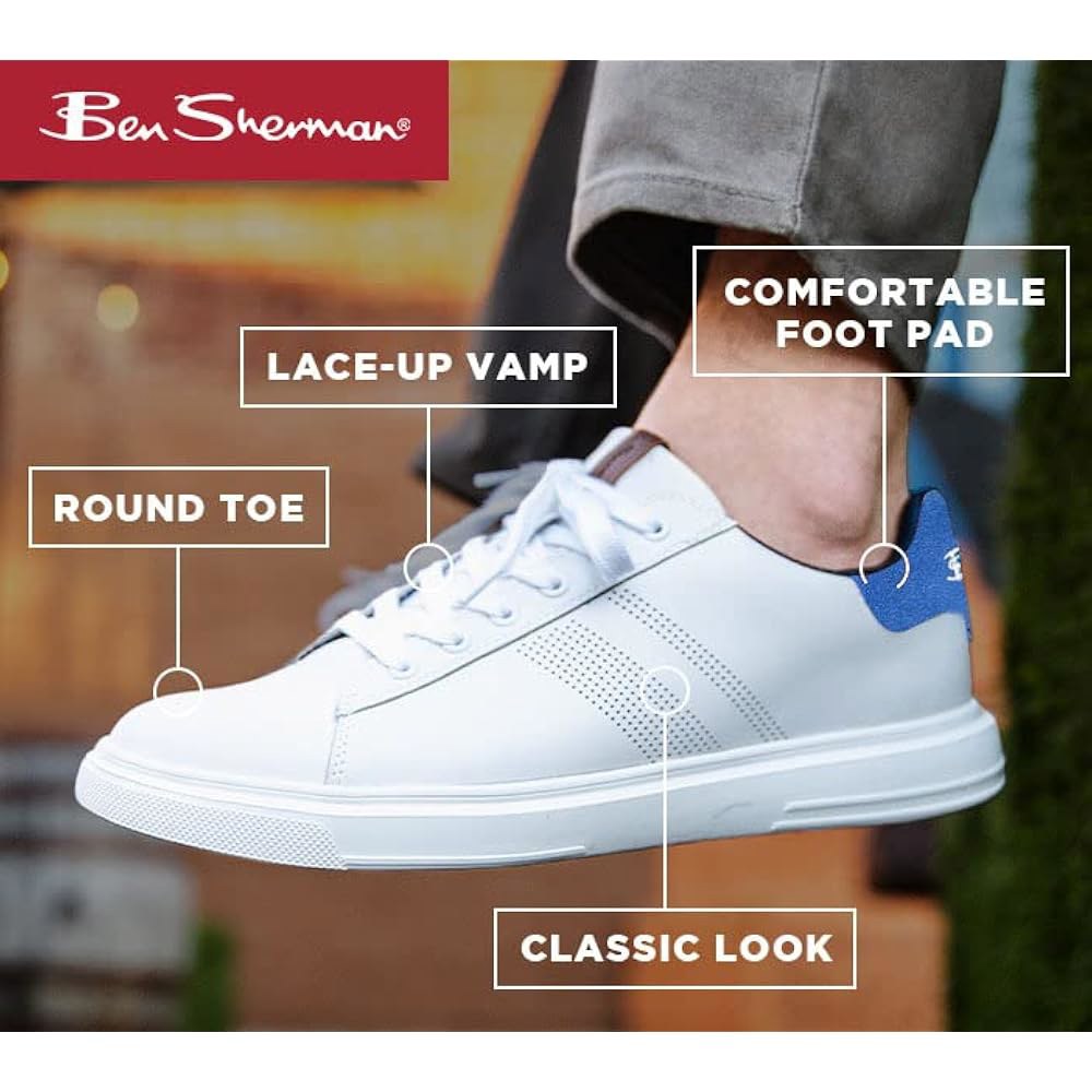 Ben Sherman Hardie 남성용 드레스 테니스화 신발을 룩, 클래식한 일상적인 있는 패션 캐주얼 - 블루 편안한 패드가 경량 위한 풋 스니커즈 화이트/드레스 신발, - 상세 이미지 3