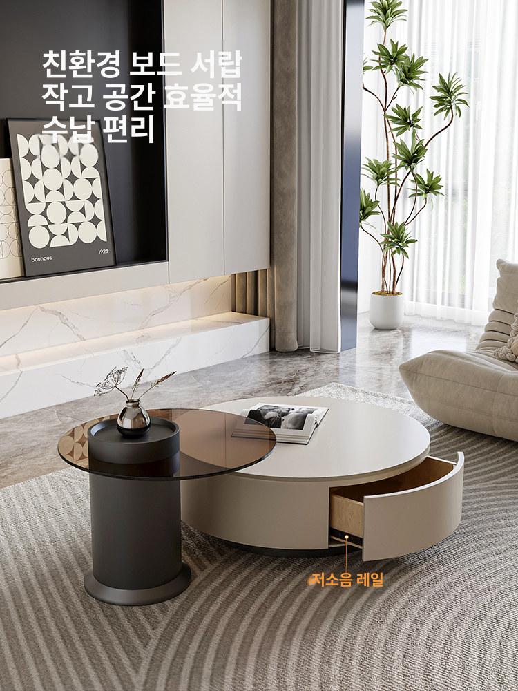 원형 거실 테이블 화이트 세라믹 강화유리 70x50 그레이 - 상세 이미지 3