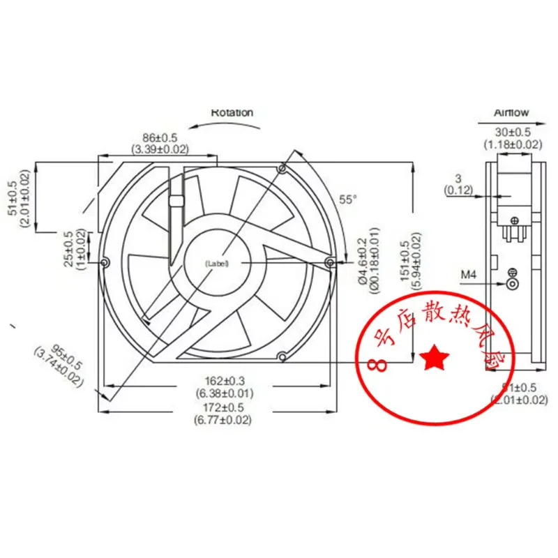 2 와이어 서버 냉각팬 SD1725 HA2 B AC 220V 0.22A 172x172x51mm
