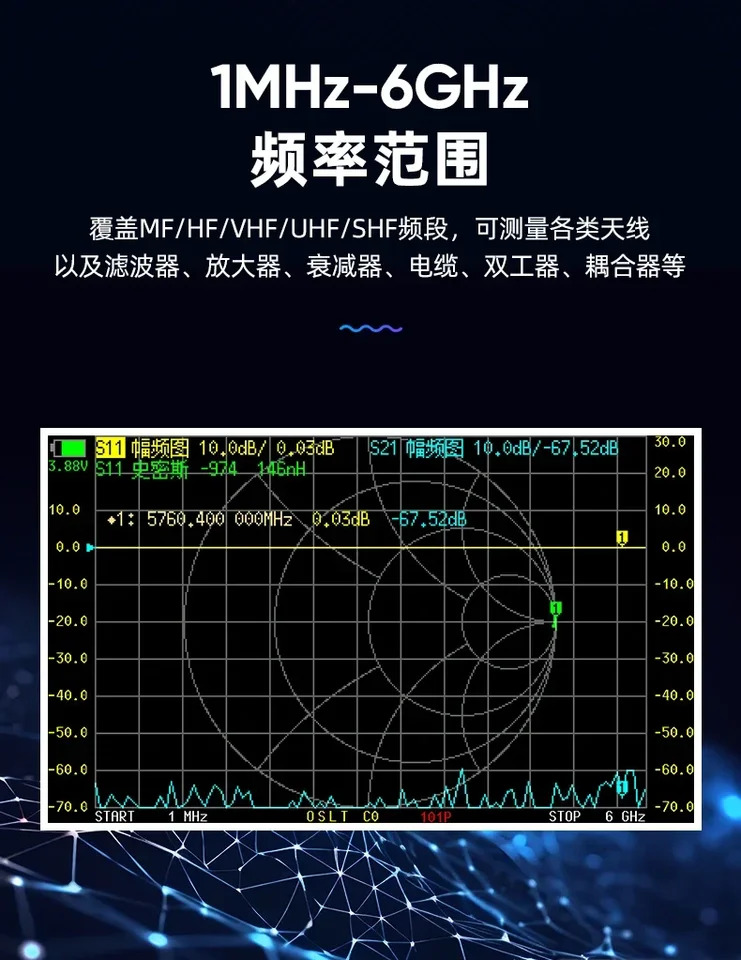 NanoVNA-F V3 벡터 네트워크 분석기 4.3 인치 HF VHF UHF SHF 탤런트 1M-6G