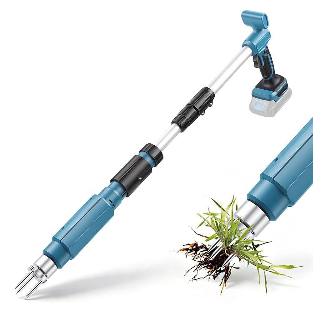 DTNESS Makita 18V용 전기 잡초 풀러 잔디, 원예 제초기 정원용 3개의 긴 핸드 마당, 도구, 제초 발톱 메커니즘 툴, 포함(배터리 손잡이 미포함) 헤드, 스틸 스탠드 - 상품 이미지