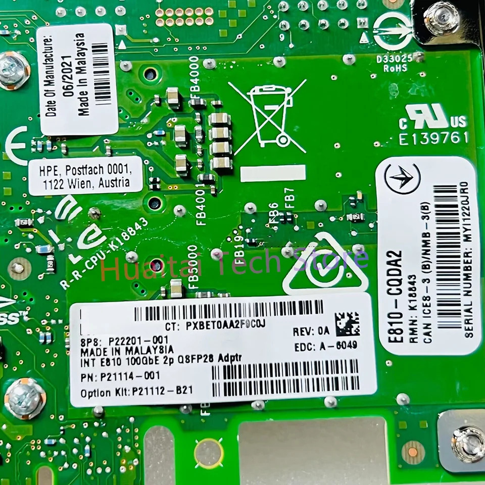 hp호환E 100Gb QSFP28 듀얼 포트기가비트 네트워크 어댑터 P21112-B21 P21114 E810-CQDA2