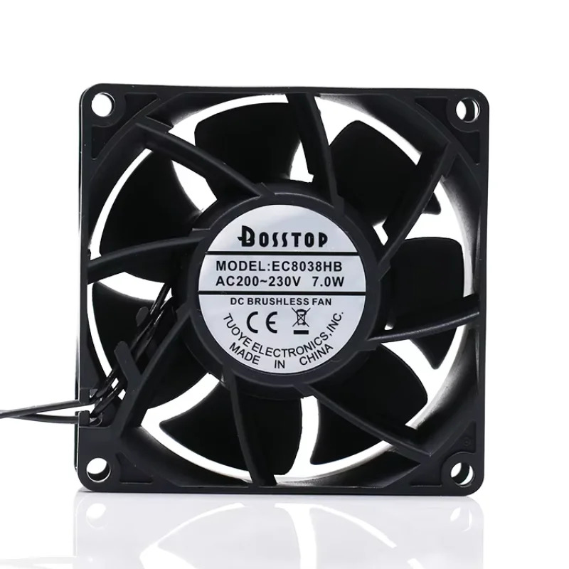 BOSSTOP 서버 냉각팬 2핀 AC 230V 7W 80x80x38mm EC8038HB