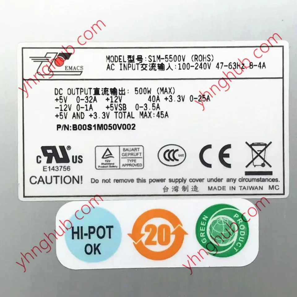 EMACS 지퍼 S1M-5500V ROHS 서버 전원공급장치 500W B00S1M050V002 1U