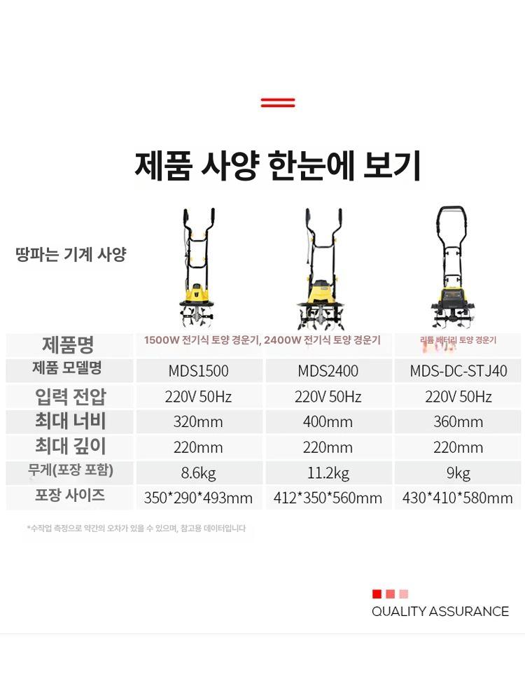 무선 전동경운기 충전식 로터리 밭갈이기계 강화날 텃밭용 농업용 정원 호환용 리튬 - 상세 이미지 5