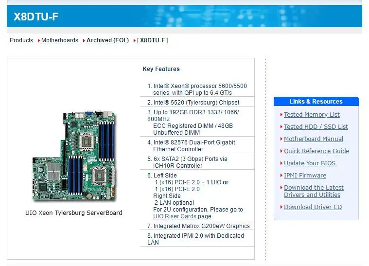 Supermicro 마더보드 Xeon 프로세서X8DTU-F 5600/5500 시리즈 통합 IPMI 2.0 전LAN 포함