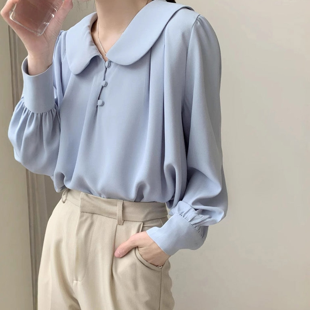 J2K 여성 쉬폰 데일리 블라우스 둥근 카라 오피스룩 데이트 - 상품 이미지