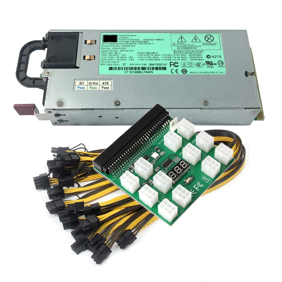 GPU 마이닝 PSU 서버 전원공급장치 HSTNS-PL11 hp호환 DL580 G6 G7 PCI-E 브레이크 보드6 핀 케이블 490594-001 438203-001 1200W