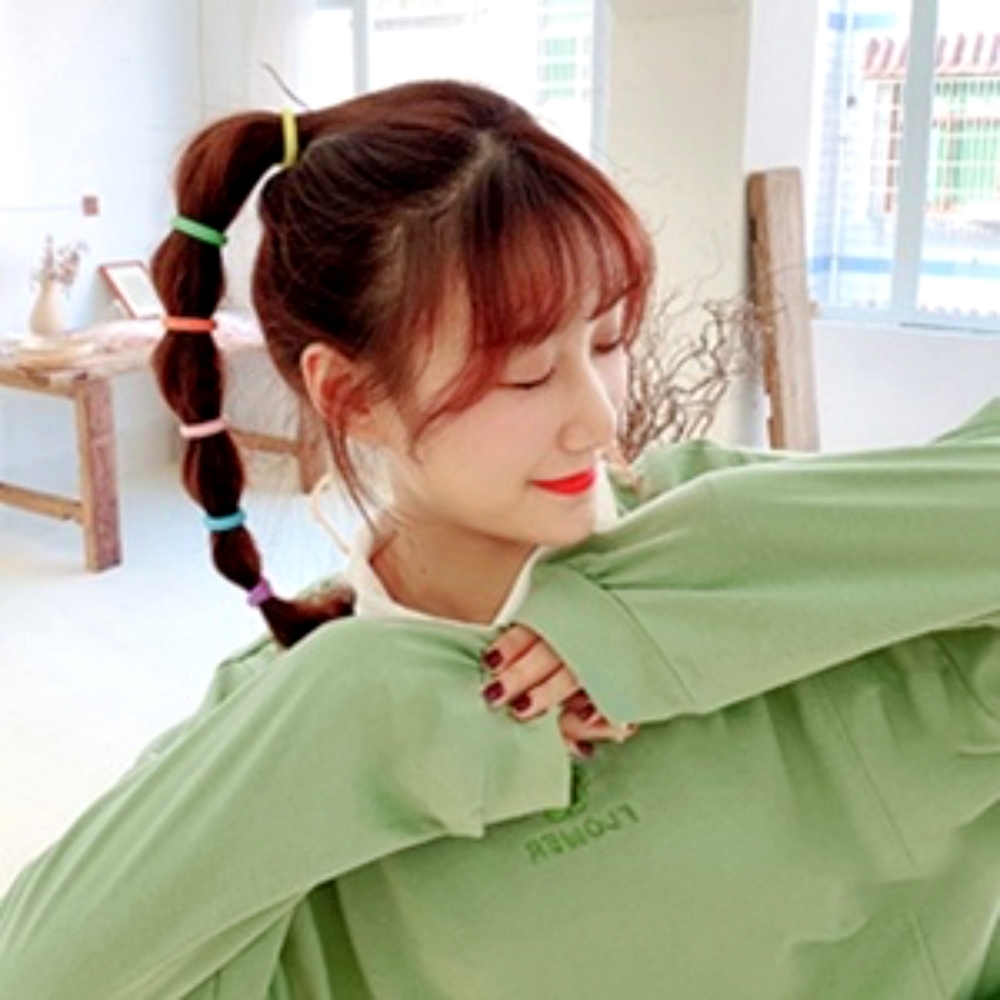 무매듭머리묶음머리끈 통통헤어스타일헤어끈 데일리템탄성좋은고무줄 100P - 상품 이미지