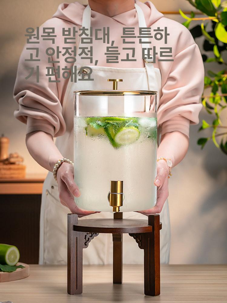 대용량 음료디스펜서 투명 수도꼭지 물병 뷔페 감성 워터저그 냉수 우드워터디스펜서 - 상세 이미지 3