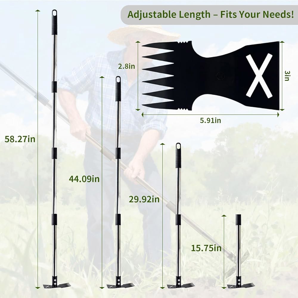 Amestar 긴 손잡이가 있는 잡초 풀러 파티오, 원예 및 정원 도구, 제초기 다기능 갈퀴 in 147.3cm(58인치) 수동 마당, 잔디, 도구 제거 괭이, 튼튼한 1 2 정원 - 상세 이미지 2