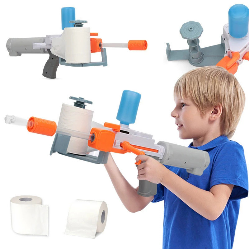 s Toy Toilet Paper Launcher Bullet Boy Roll Water Gun Simulation Party Gifts