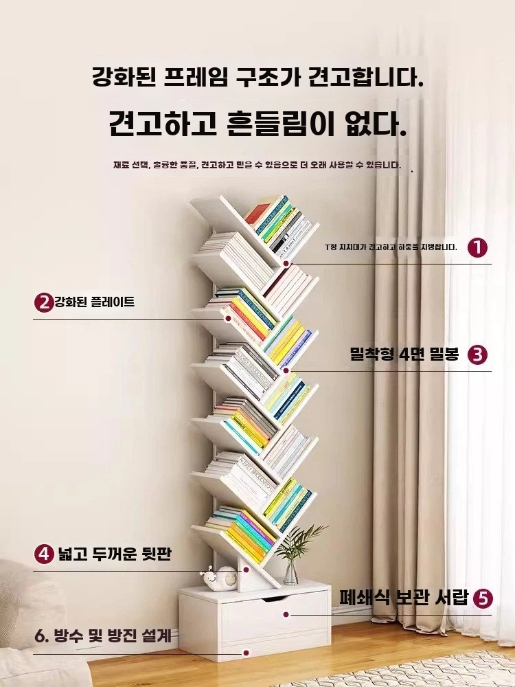 수직 스탠딩책꽂이 벽면 타워책꽂이 인테리어 기본형 - 상세 이미지 3