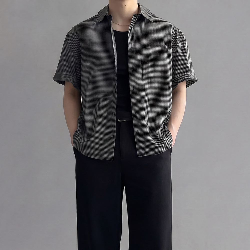 오버핏크롭체크남방 - 상품 이미지