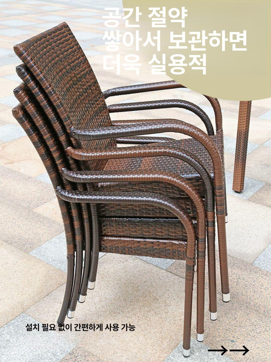정사각 라탄테이블 실내 루프탑 원형 아웃도어 벤치 라탄소파 파라솔 조합 야외테이블 - 상세 이미지 4
