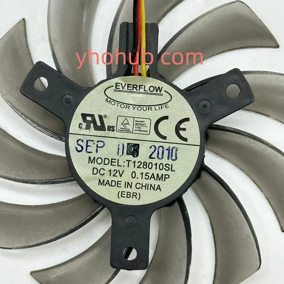 Everflow T128010SL DC 12V 0.15A 직경 C.T.C 프레임리스 냉각팬 3 선 서버 75mm 39mm