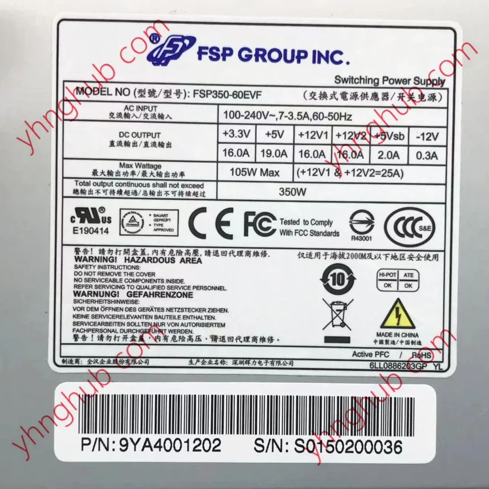 FSP 그룹 Inc FSP350-60EVF 서버 전원공급장치 9YA3500703 350W