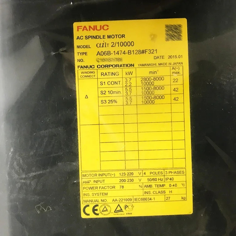 Fanuc CNC 시스템 기계AC 스핀들 모터 aiIT 2/10000 A06B-1474-B128 F321