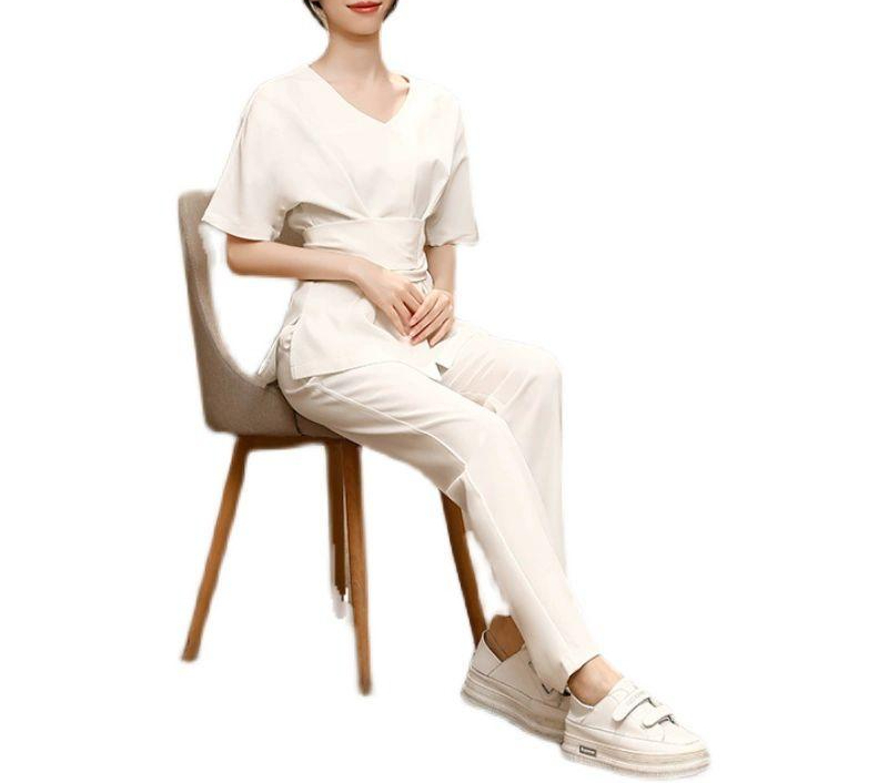 근무복 뷰티샵유니폼 반팔 관리사가운 네일샵 전문가운 단체복 미용실 피부샵 상의 - 상품 이미지