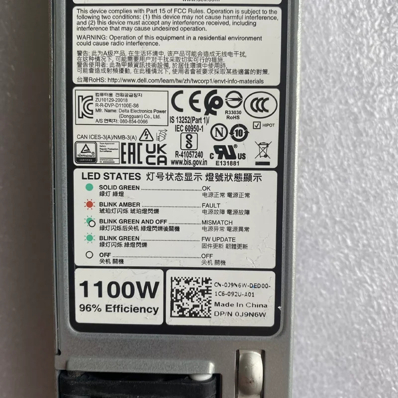 Dell 1대 PowerEdge R650 R6525 R750 R7525 1100W PSU 전원공급장치 J9N6W D1100E-S6 교체