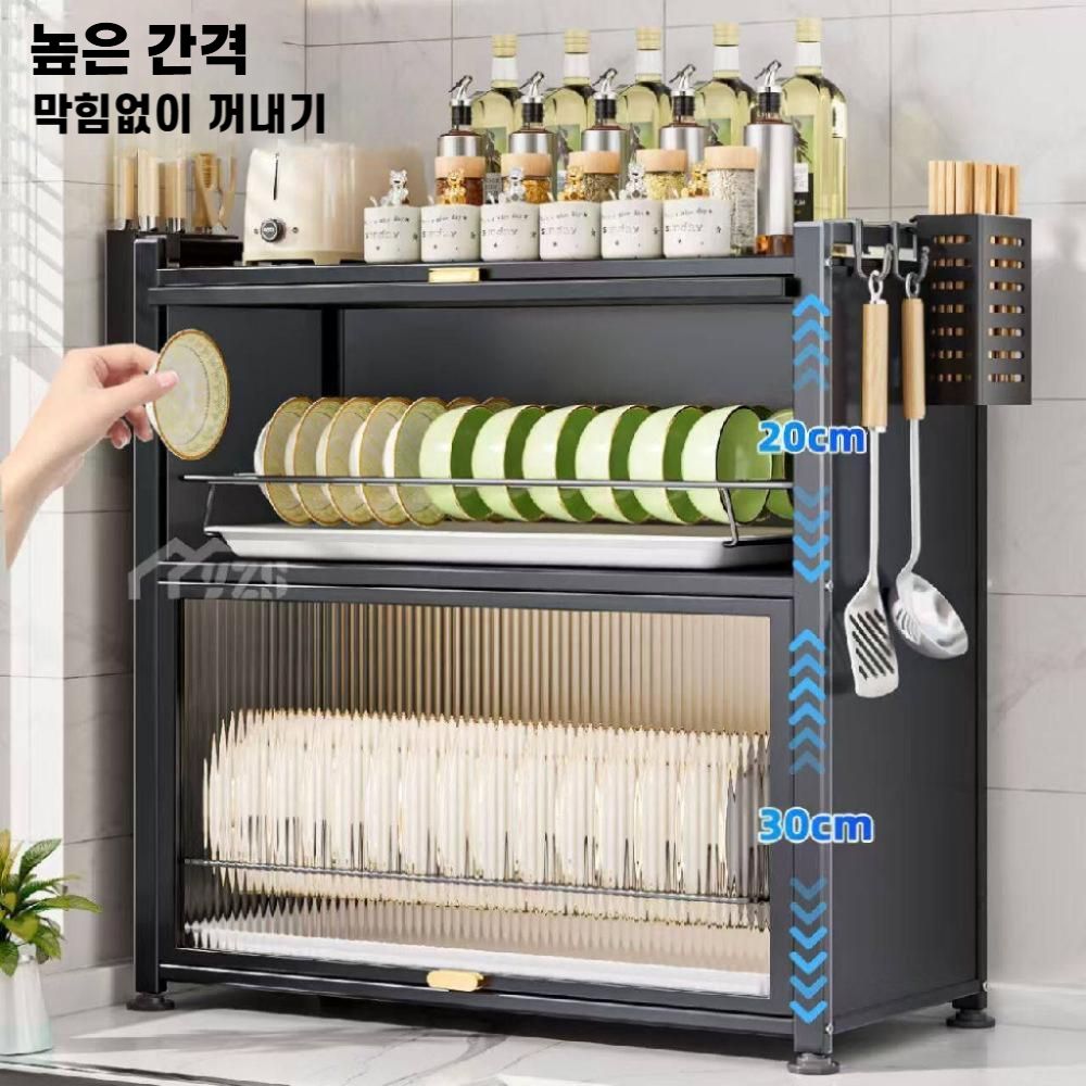 주방 식기건조대 접시수납 싱크정리 선반 검정 2겹x 방진 방충 배수 - 상세 이미지 3