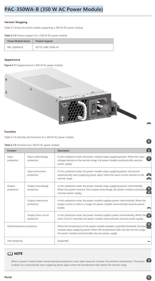 PAC-350WA-B AC 전원공급장치 모듈 화웨이호환 S5700 시리즈 스위치350W