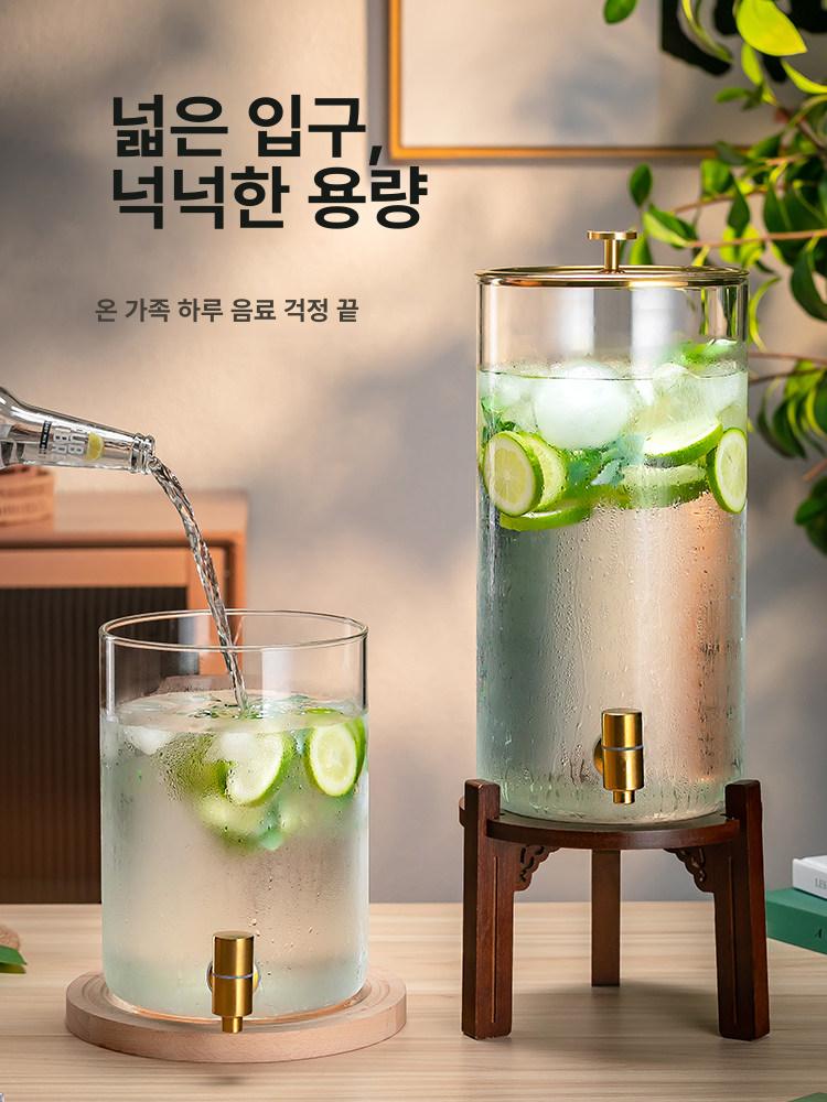 대용량 음료디스펜서 투명 수도꼭지 물병 뷔페 감성 워터저그 냉수 우드워터디스펜서 - 상세 이미지 2