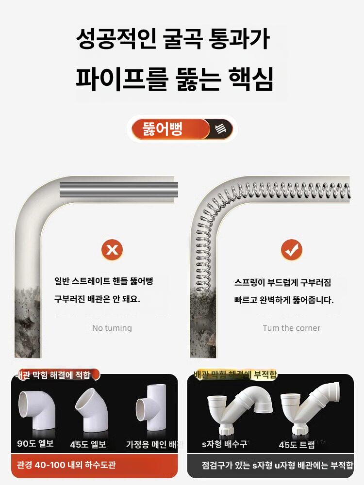 관통기 전동스프링청소기 하수도막힘 배관뚫는기계 장비 욕실 전문가용 배관청소 준설 - 상세 이미지 3