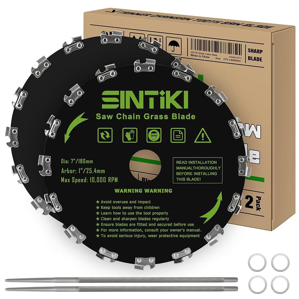 17.8cm(7인치) 체인톱 브러시 커터 블레이드 및 톱니 16개 다듬기, 2팩 스트링 나무 세트, 0.5cm(3/16인치) 있는 파일 톱 - 제초기, 원형 파일이 언더브러시, - 상품 이미지