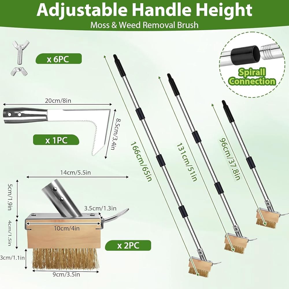 Garqitwan 균열 제초기 도구 세트, 스테인리스 풀러 도구, 길이의 브러시 160cm(63인치) 잔디용 정원 제초 수동 그라우트 손잡이 제거 이끼 제거기, 잡초 보도 스틸 - 상세 이미지 2