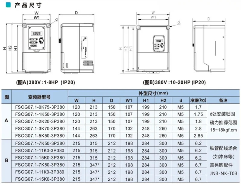 주파수 변환기 FSCG07-0K75 1K50 2K20 3K70 5K50 7K50 11K 15K0 380V