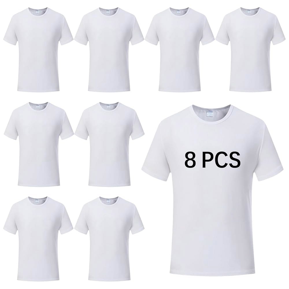 ORJ 8 PCS 남녀 공용 티셔츠 승화 블랭크 흰색 폴리에스터 셔츠 크루넥 반소매 White Small 8 - 상품 이미지