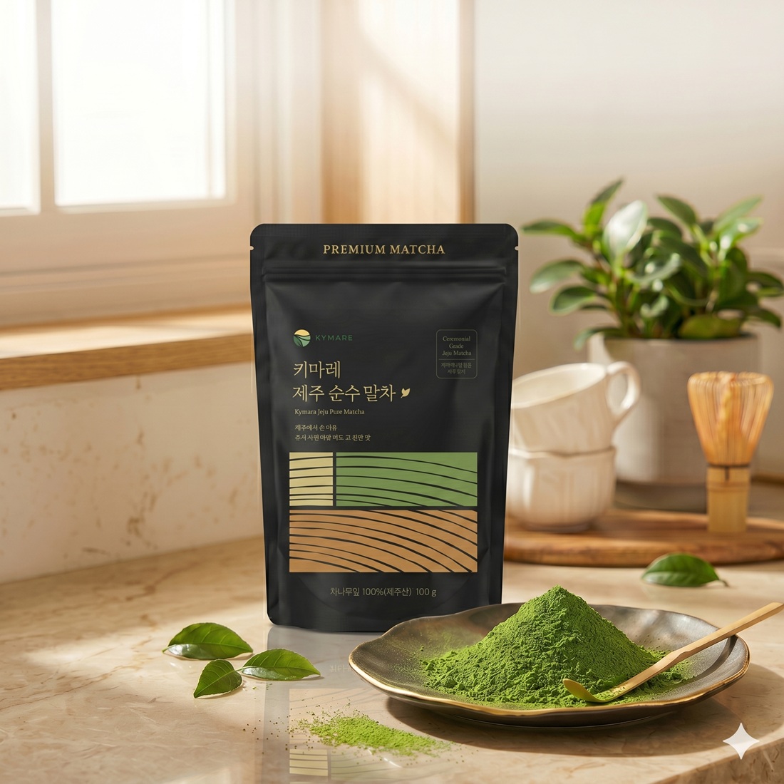 키마레 제주 순수 말차 가루 라떼 무설탕 파우더 분말 녹차 차이 유기농 100% 100g - 상세 이미지 3