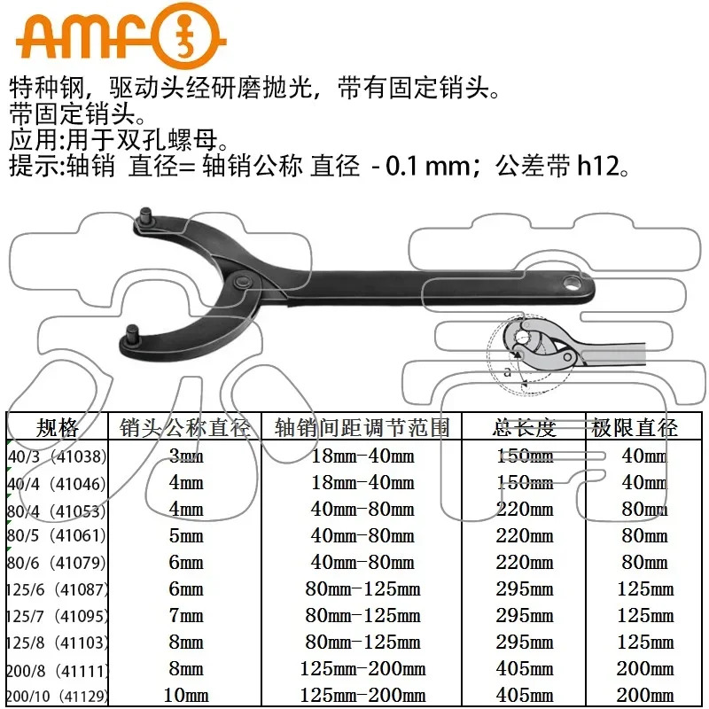 독일산 AMF 핀 렌치 고정 헤드 스트레이트 764C 시리즈 628800