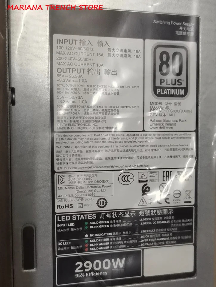 DELLD3000E-S0 전원공급장치 DPS-3000FB A 2900W