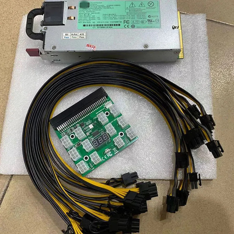 GPU 마이닝 PSU 서버 전원공급장치 HSTNS-PL11 hp호환 DL580 G6 G7 PCI-E 브레이크 보드6 핀 케이블 490594-001 438203-001 1200W