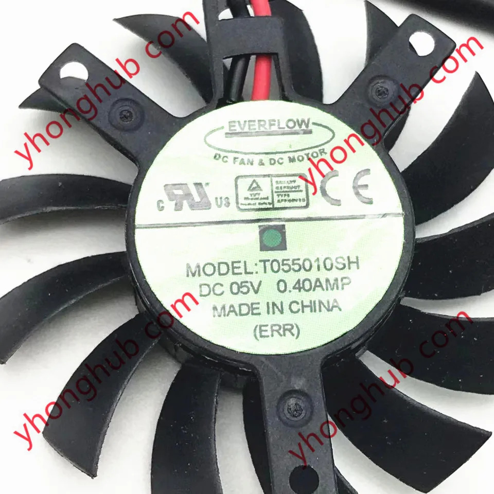 EverCool-T055010SH DC 5V 0.40A 직경 45mm 구멍 C.T.C 35x35x27mm 2-와이어 프레임리스 냉각팬
